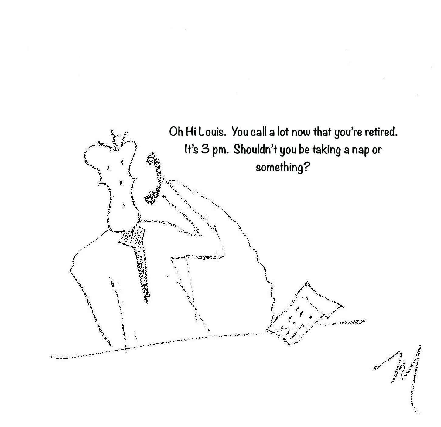 Cartoon of a financial advisor speaking to a client, relating to his money problems