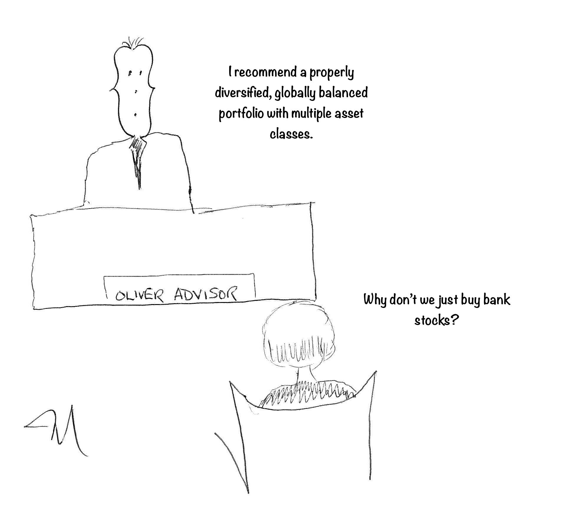 comic of a financial advisor and his client talking about stocks